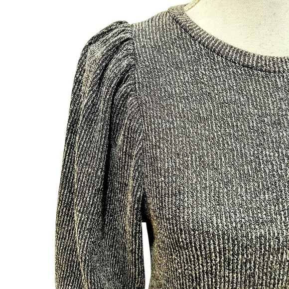 Zara puff mutton sleeve ribbed lightweight charcoal gray sweater size small - Picture 4 of 10
